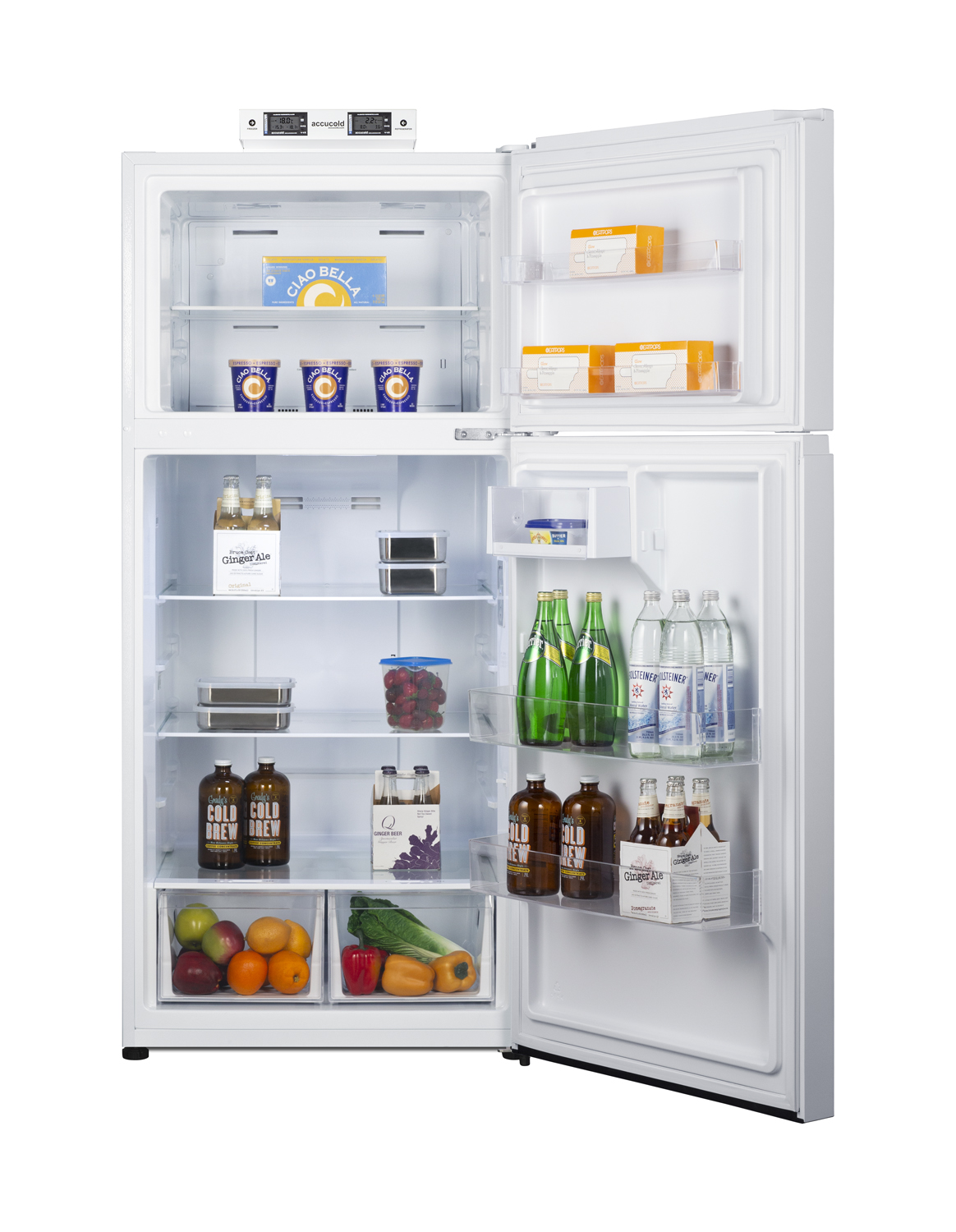 18 cu.ft. break room refrigerator-freezer in white with NIST calibrated alarm/thermometers